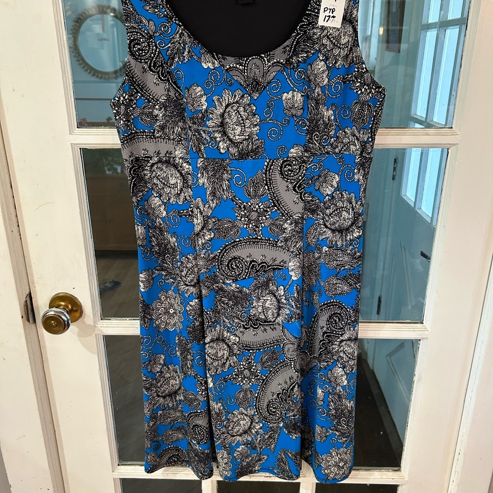 Perceptions Blue and Black Floral Midi Dress